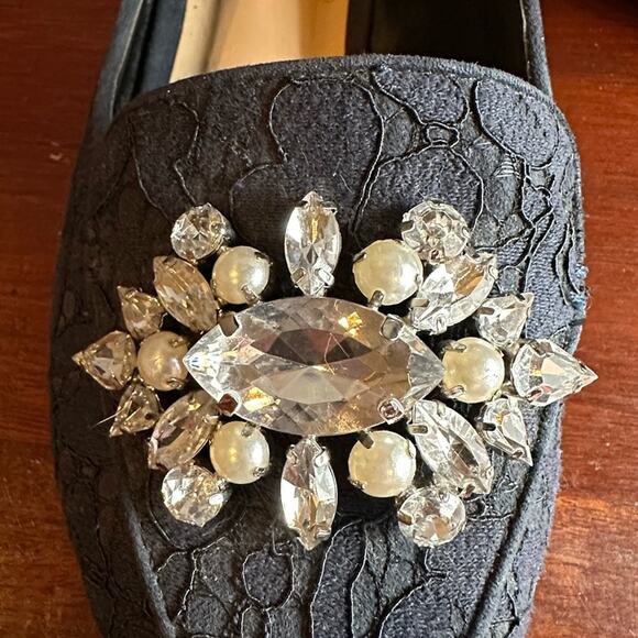 Kelly & Katie Lovelian Navy Blue Lace Loafer Pointed Tie Shoe Crystals 7.5 - Picture 4 of 13